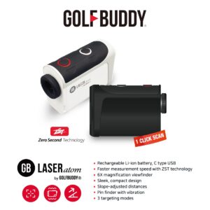 GOLFBUDDY Atom Golf Laser Rangefinder, Sleeker Compact Design, Luxurious Leather Magnetic Case, Pin Finder with Vibration, 880 Yard Range Finder, Slope Adjusted Distance (Black)