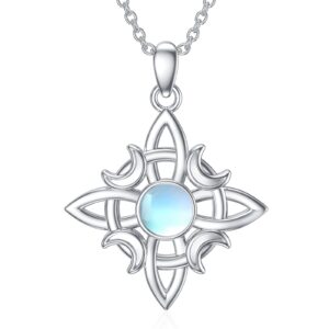 LONAGO Witches Knot Synthetic Moonstone Necklace 925 Sterling Silver Wicca Moon Irish Celtic Pendant Jewelry for Women