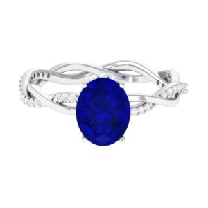 rosec jewels lab grown blue sapphire 8x10mm oval engagement ring, aaaa quality, sapphire diamond ring (ready to gift), 14k white gold, size:us 8.50