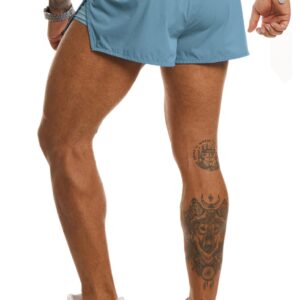 Ouber Men's Running Shorts with Liner 2'' Workout Shorts Bodybuilding Side Split Mesh Gym Shorts SkyBlue,XL