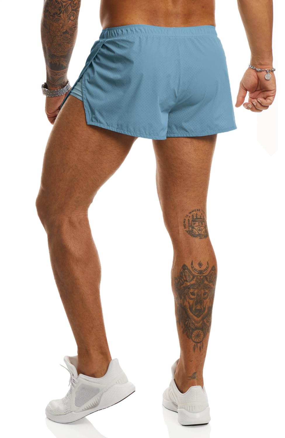 Ouber Men's Running Shorts with Liner 2'' Workout Shorts Bodybuilding Side Split Mesh Gym Shorts SkyBlue,XL