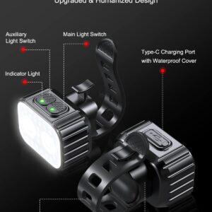 Cuvccn Bike Lights, Rechargeable Bicycle Lights Set Super Bright 8+12 Modes, IPX6 Waterproof Bike Lights for Night Riding/Cycling Safety, Front and Back Taillight Reflectors, 58 Hrs Long Battery Life