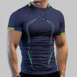 Men's Athletic Sport Shirt Compression Cool Dry Short Sleeve Baselayer Tops Workout Gym T-Shirts(Navy,X-Large)