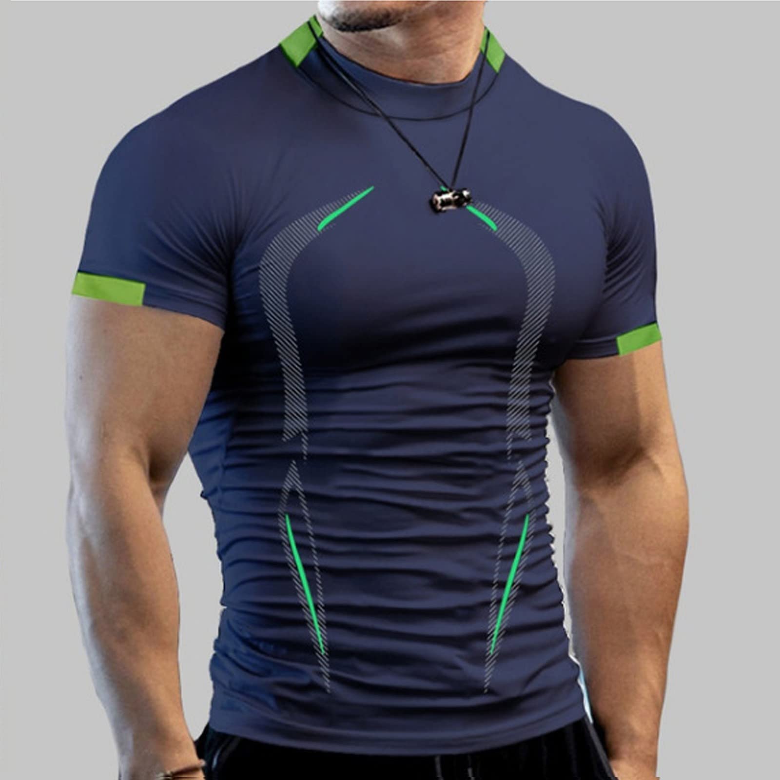 Men's Athletic Sport Shirt Compression Cool Dry Short Sleeve Baselayer Tops Workout Gym T-Shirts(Navy,X-Large)