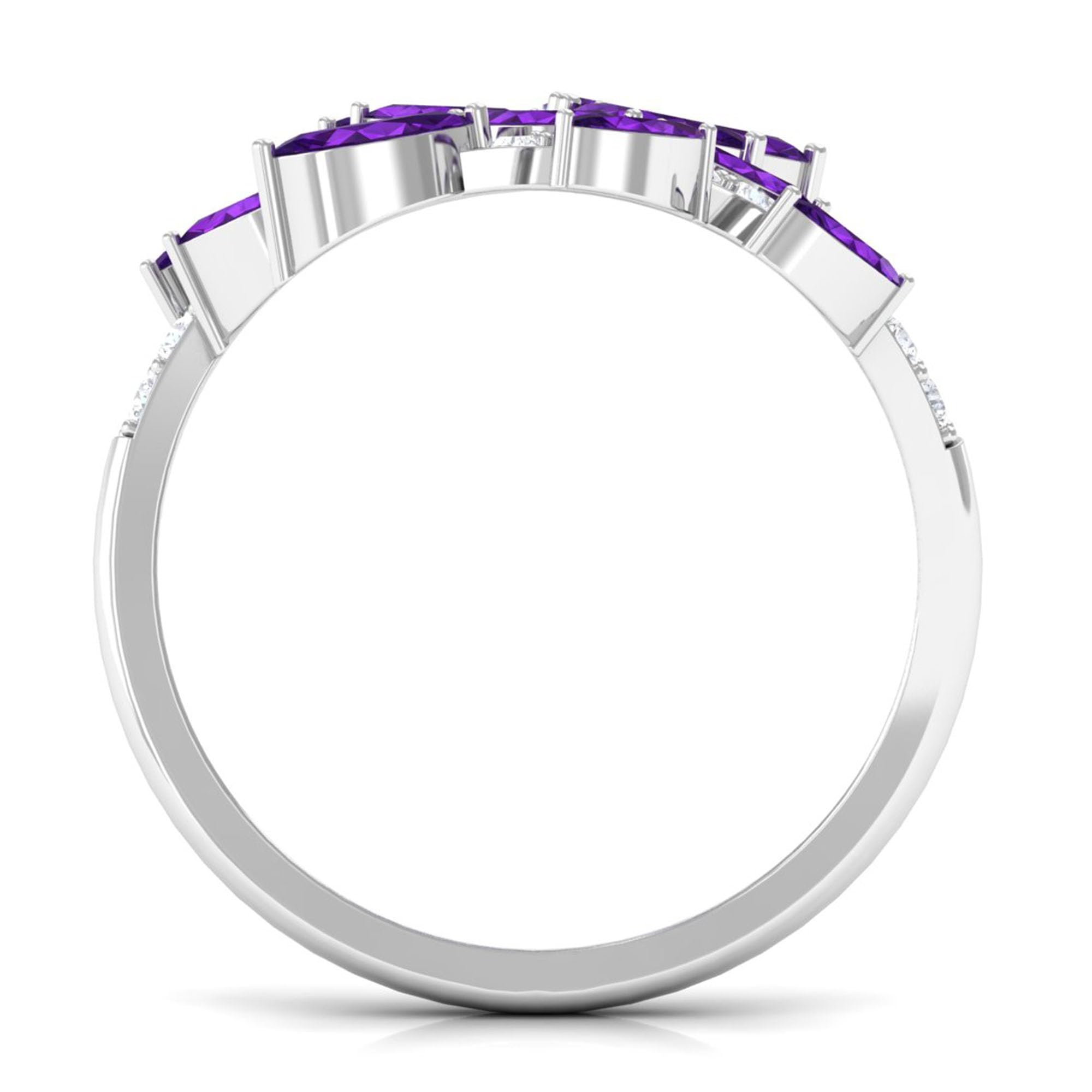 Rosec Jewels 2 CT Real Amethyst and Diamond Leaf Wrap Ring for Women | AAA Quality, 14K White Gold, Size:US 6.50