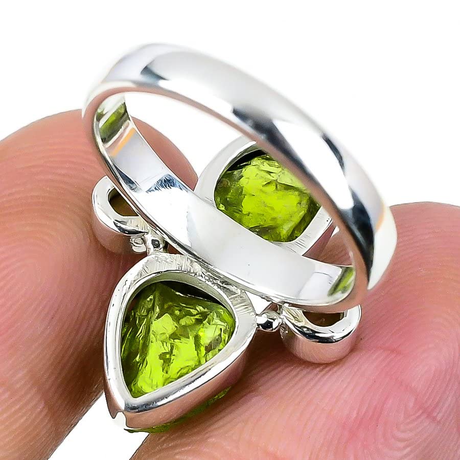 AUDRIELLE 925 Sterling Silver Ring, Peridot Gemstone, Free Shape Handmade Adjustable