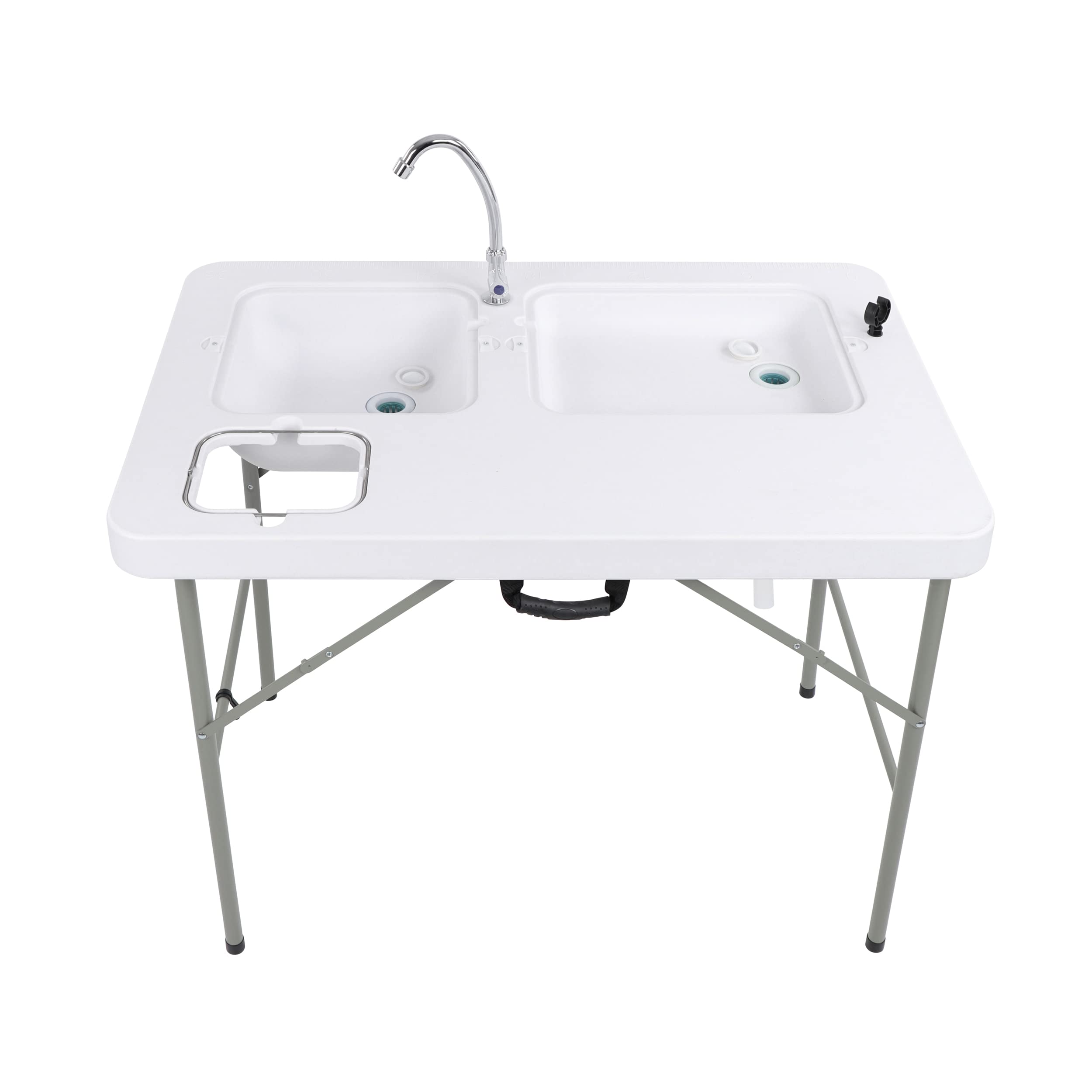 Redline Canyon Camping Sink Table with Dual Sinks - Plastic, Steel, Portable 32in Tall Fish Cleaning Table Countertop Camping Kitchen with Faucet