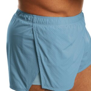 Ouber Men's Running Shorts with Liner 2'' Workout Shorts Bodybuilding Side Split Mesh Gym Shorts SkyBlue,XL