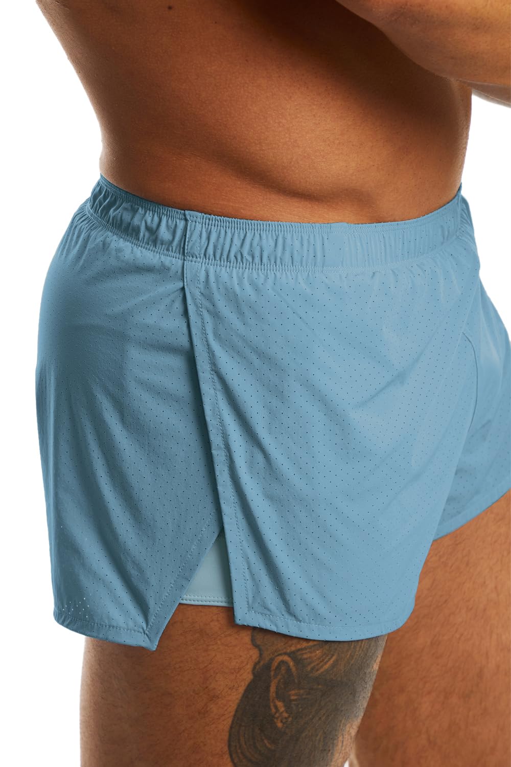 Ouber Men's Running Shorts with Liner 2'' Workout Shorts Bodybuilding Side Split Mesh Gym Shorts SkyBlue,XL