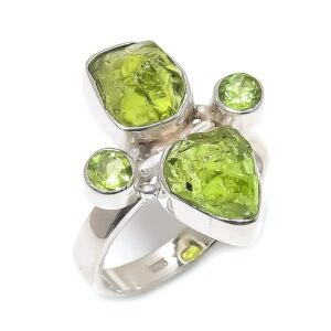 AUDRIELLE 925 Sterling Silver Ring, Peridot Gemstone, Free Shape Handmade Adjustable