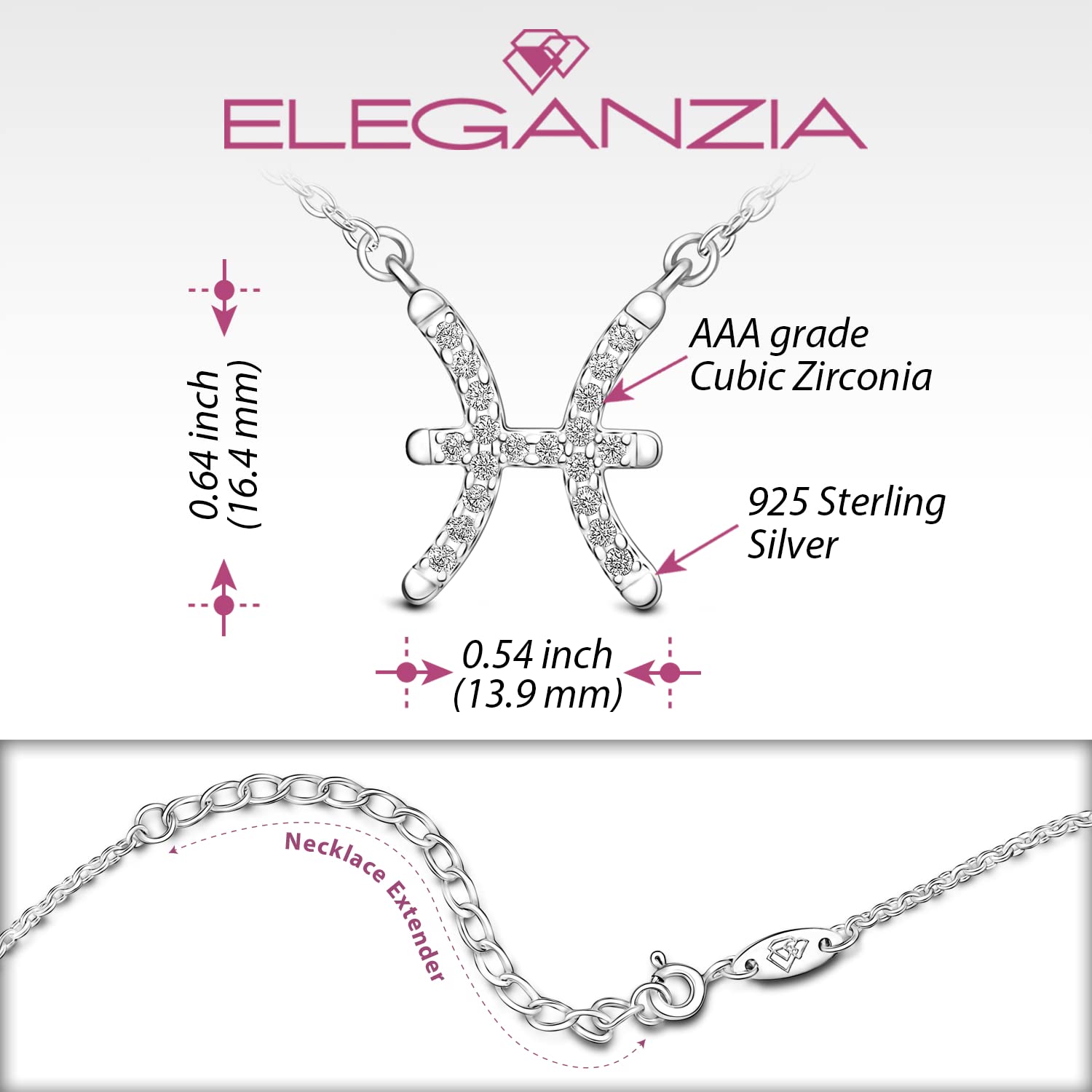 Zodiac Necklaces for Women Sterling Silver, 12 Horoscope Constellation Zodiac Sign Necklace, 18" - 20" Polo Chain Zodiac Jewelry Celestial Necklace, Birth Year Necklace (Pisces)