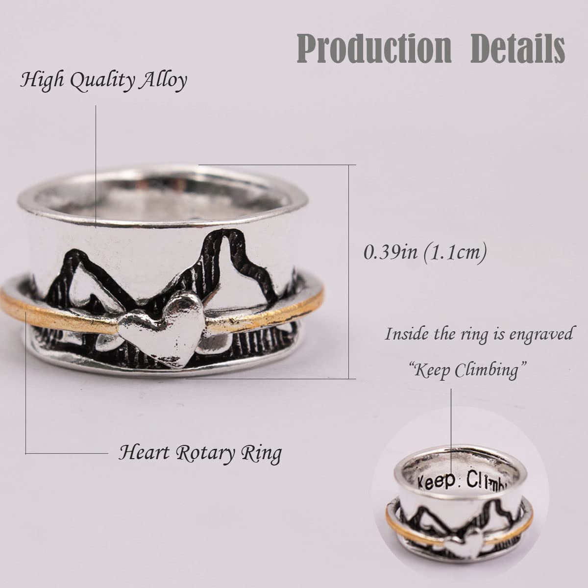 Nanafast 2PCS Vintage Anxiety Rings Keep Climbing Ring Personalized Spinner Ring Fidget Rings for Women Sunflower Spinner Ring Moon Spinner Ring Wide Chunky Band Ring Jewelry Gift Mountain Ring Set 7