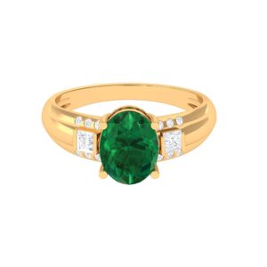 Rosec Jewels Certified Created Emerald Solitaire Engagement Ring| 7X9 MM Oval| AAAA Quality, 14K Yellow Gold, Size:US 6.00