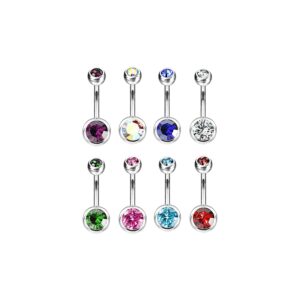 14G Belly Button Ring Implant Grade Titanium Belly Rings Double Bezel Navel Rings Reverse Barbell Belly Piercing Jewelry for Women Girls 11mm 7/16" Pack Of 8