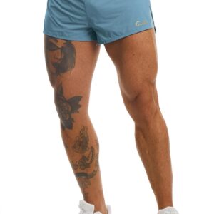 Ouber Men's Running Shorts with Liner 2'' Workout Shorts Bodybuilding Side Split Mesh Gym Shorts SkyBlue,XL