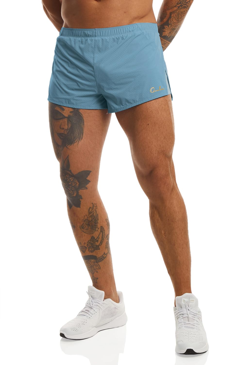 Ouber Men's Running Shorts with Liner 2'' Workout Shorts Bodybuilding Side Split Mesh Gym Shorts SkyBlue,XL