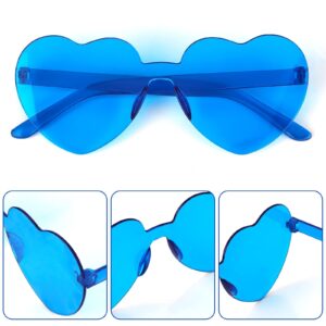 KINBOM 12pcs Heart Shaped Rimless Sunglasses, Love Heart Transparent Tinted Sunglasses Frameless Candy Color Eyewear for Women Party Cosplay (Blue)