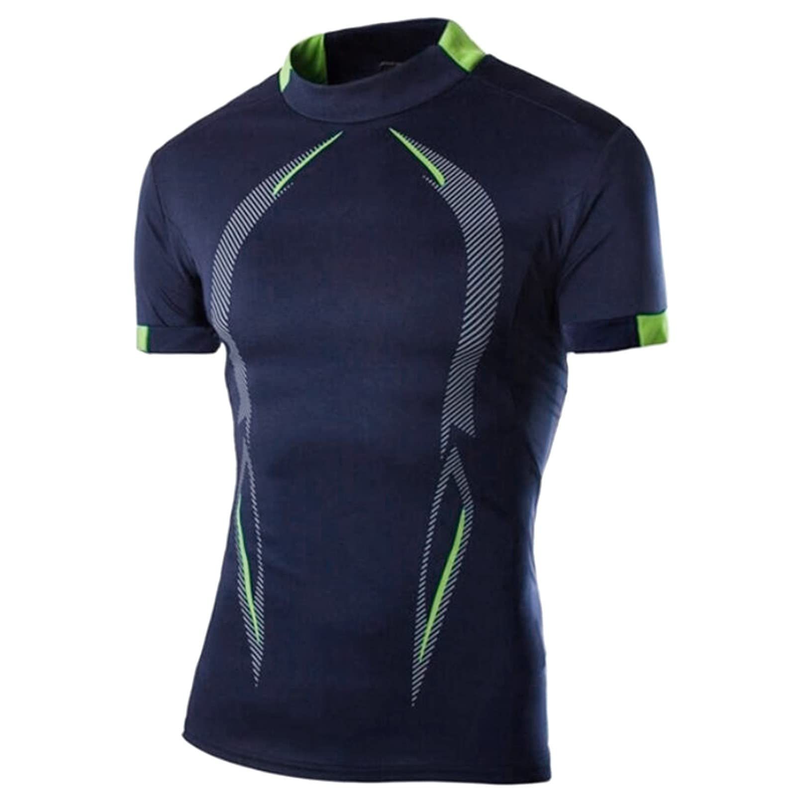 Men's Athletic Sport Shirt Compression Cool Dry Short Sleeve Baselayer Tops Workout Gym T-Shirts(Navy,X-Large)