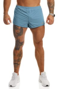 ouber men's running shorts with liner 2'' workout shorts bodybuilding side split mesh gym shorts skyblue,xl