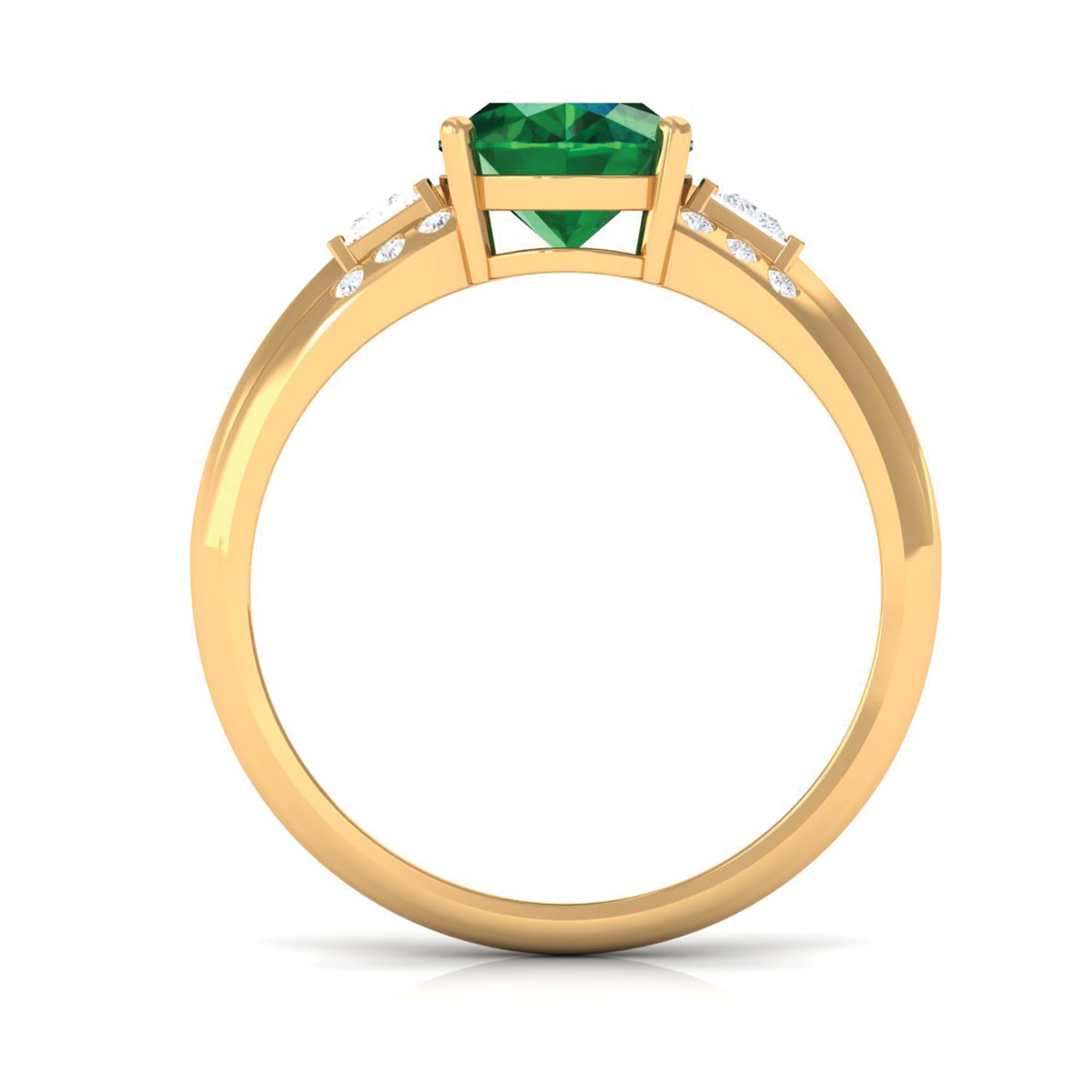 Rosec Jewels Certified Created Emerald Solitaire Engagement Ring| 7X9 MM Oval| AAAA Quality, 14K Yellow Gold, Size:US 6.00