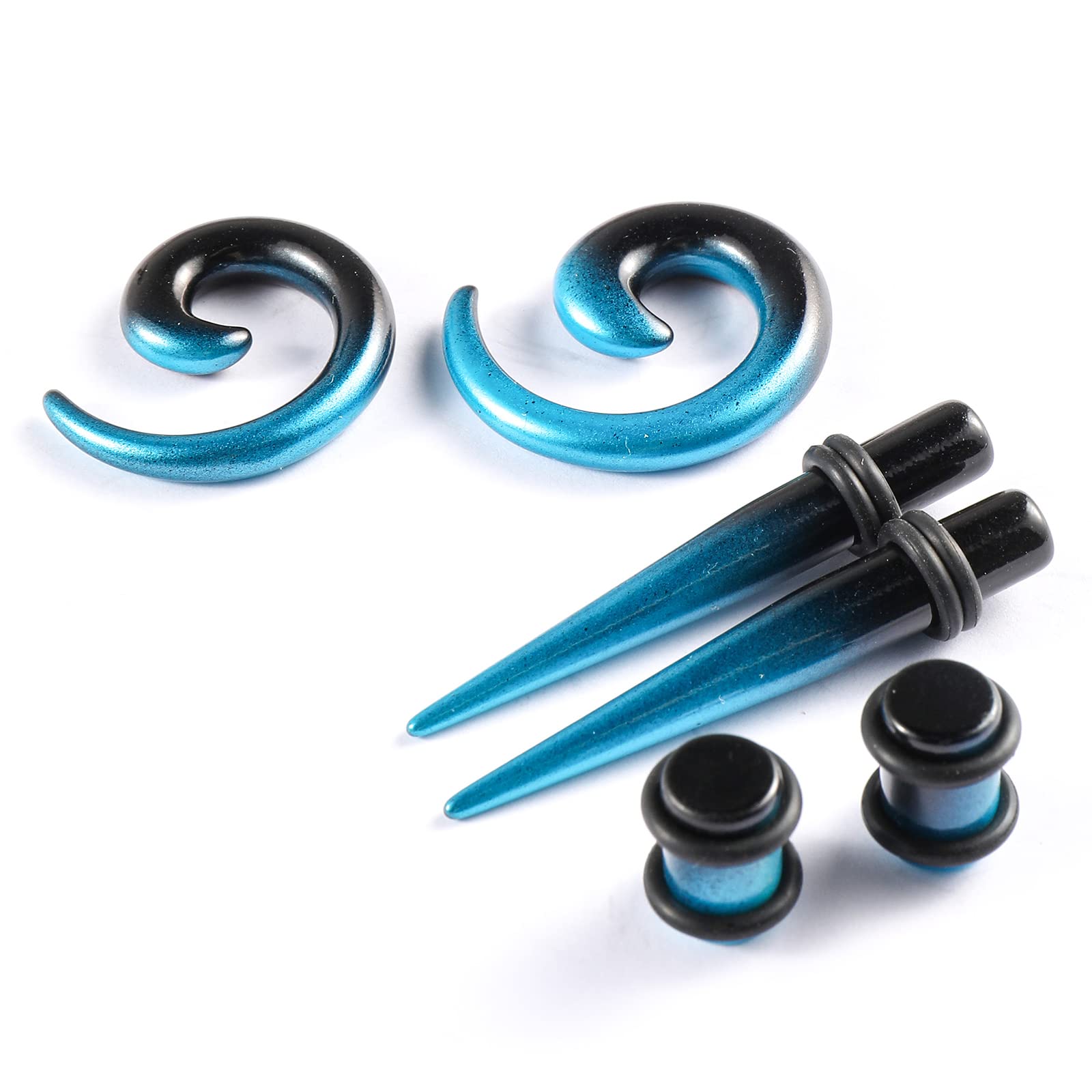 Memsion Ear Stretching Kit Gauges for Ears 54 Pieces 14G-00G Ear Gauges Expander Set Acrylic Ear Spiral Tapers and Plugs Body Earring Piercing Kits Blue And Black