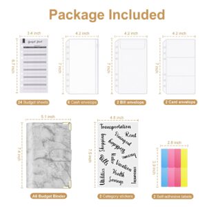 45 Pcs Budget Binder with Zipper Envelopes,PU Leather Money Organizer for Cash Bills Coupon Card, Budget Planner for Saving Money,Cash Envelopes for Budgeting,Money Saving Binder, Dark Marble Grey