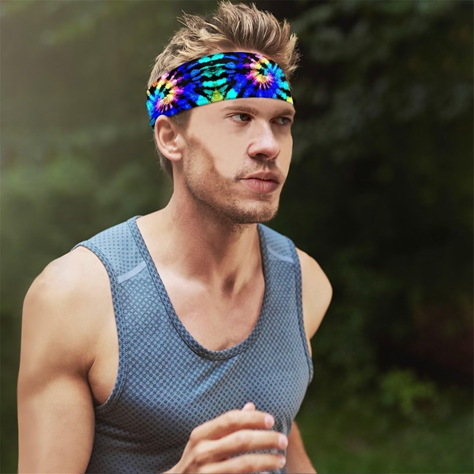 Biyejit Rainbow Tie Dye Sport Headbands for Women Men Workout Accessories, Stretch Moisture Wicking Headband Sweatbands for Gym Exercise, Athletic Training, Running, Basketball