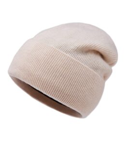 lallier 100% merino wool beanie for men and women, pure wool ribbed knit warm winter hat with gift box (beige)