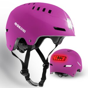 DKONI Bike Helmet with LED Lights Bicycle Helmets USB Rechargeable Front & Back LED Light Adult Cycling Helmet for Urban Commuter (Medium, Pink)