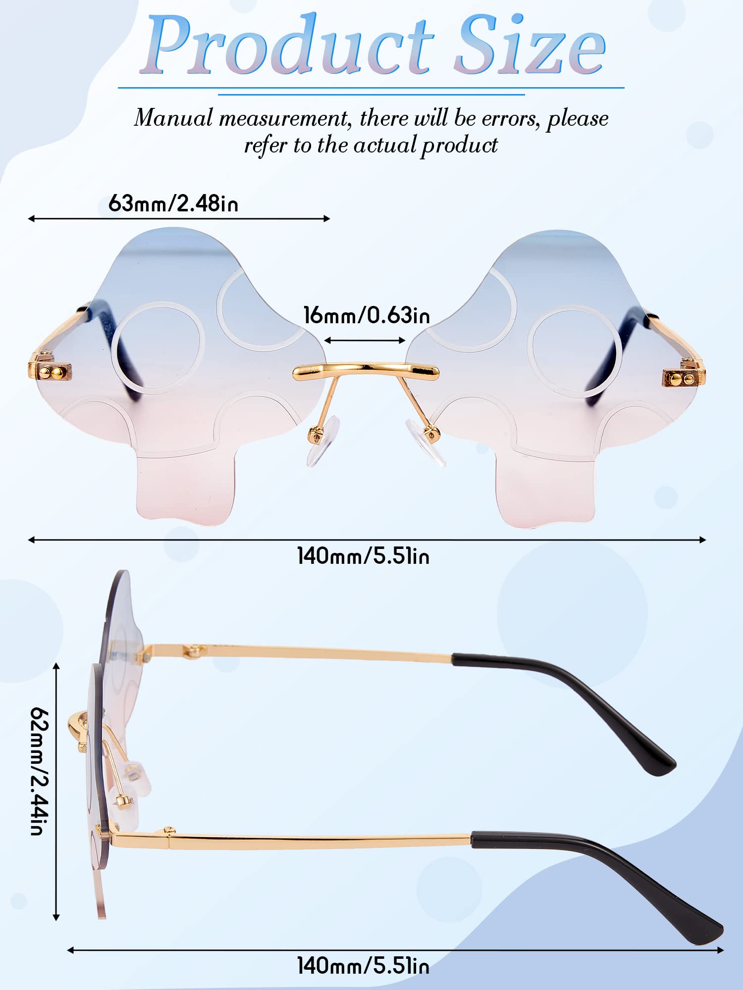 12 Pairs Mushroom Sunglasses Rimless Irregular Funny Mushroom Glasses Retro Trendy Prom Glasses for Women Mushroom Party Favor