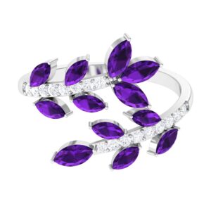 rosec jewels 2 ct real amethyst and diamond leaf wrap ring for women | aaa quality, 14k white gold, size:us 6.50