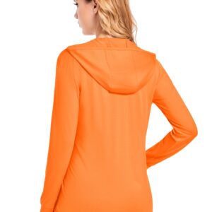 MAGCOMSEN Long Sleeve Hooded Jacket for Women SPF 50 Sun Shirt Performance Hoodie with Pockets Running Active Wear, Orange, L