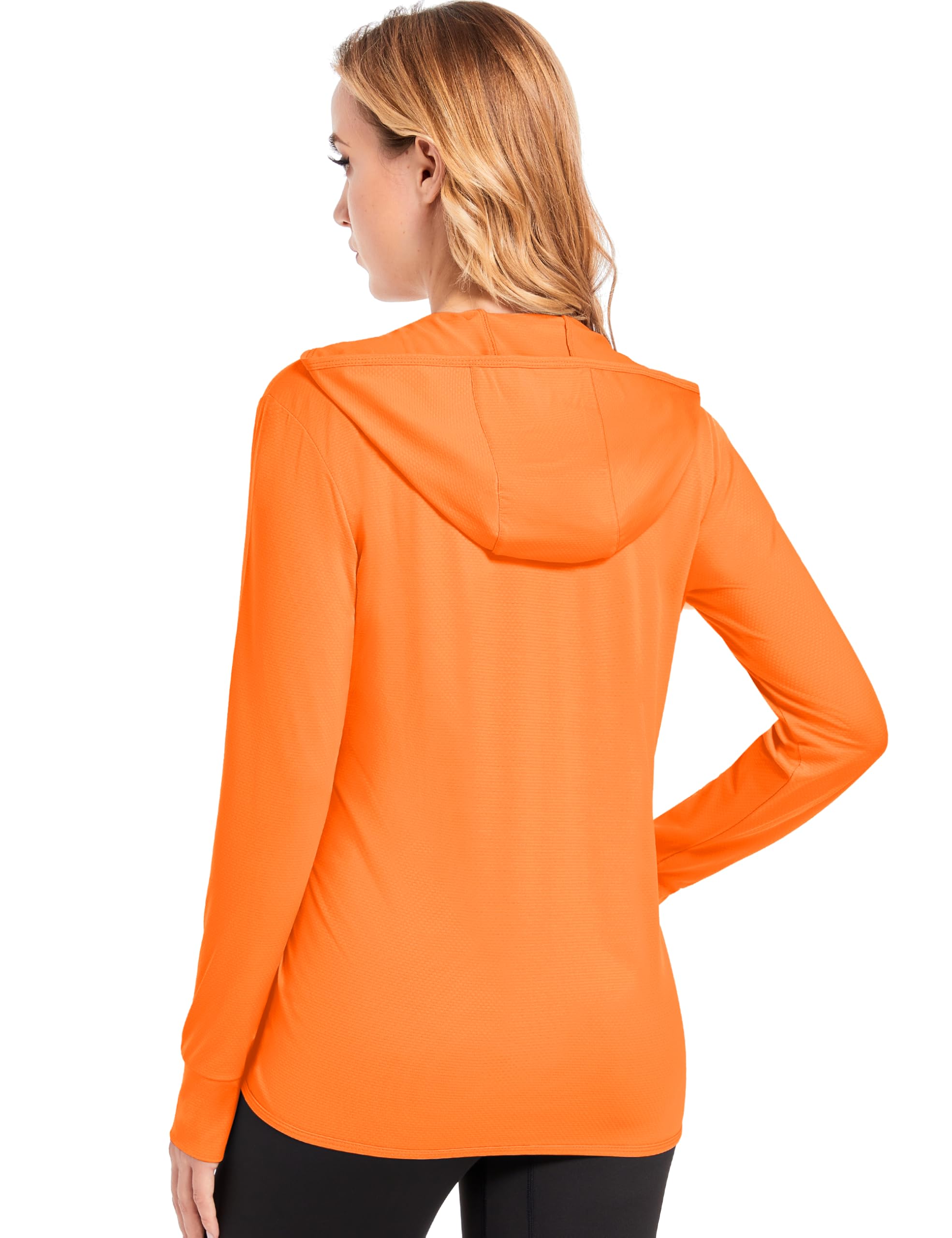 MAGCOMSEN Long Sleeve Hooded Jacket for Women SPF 50 Sun Shirt Performance Hoodie with Pockets Running Active Wear, Orange, L