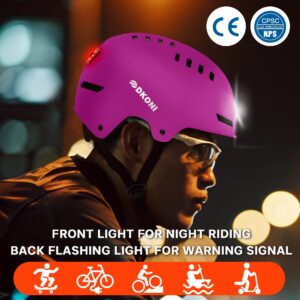 DKONI Bike Helmet with LED Lights Bicycle Helmets USB Rechargeable Front & Back LED Light Adult Cycling Helmet for Urban Commuter (Medium, Pink)