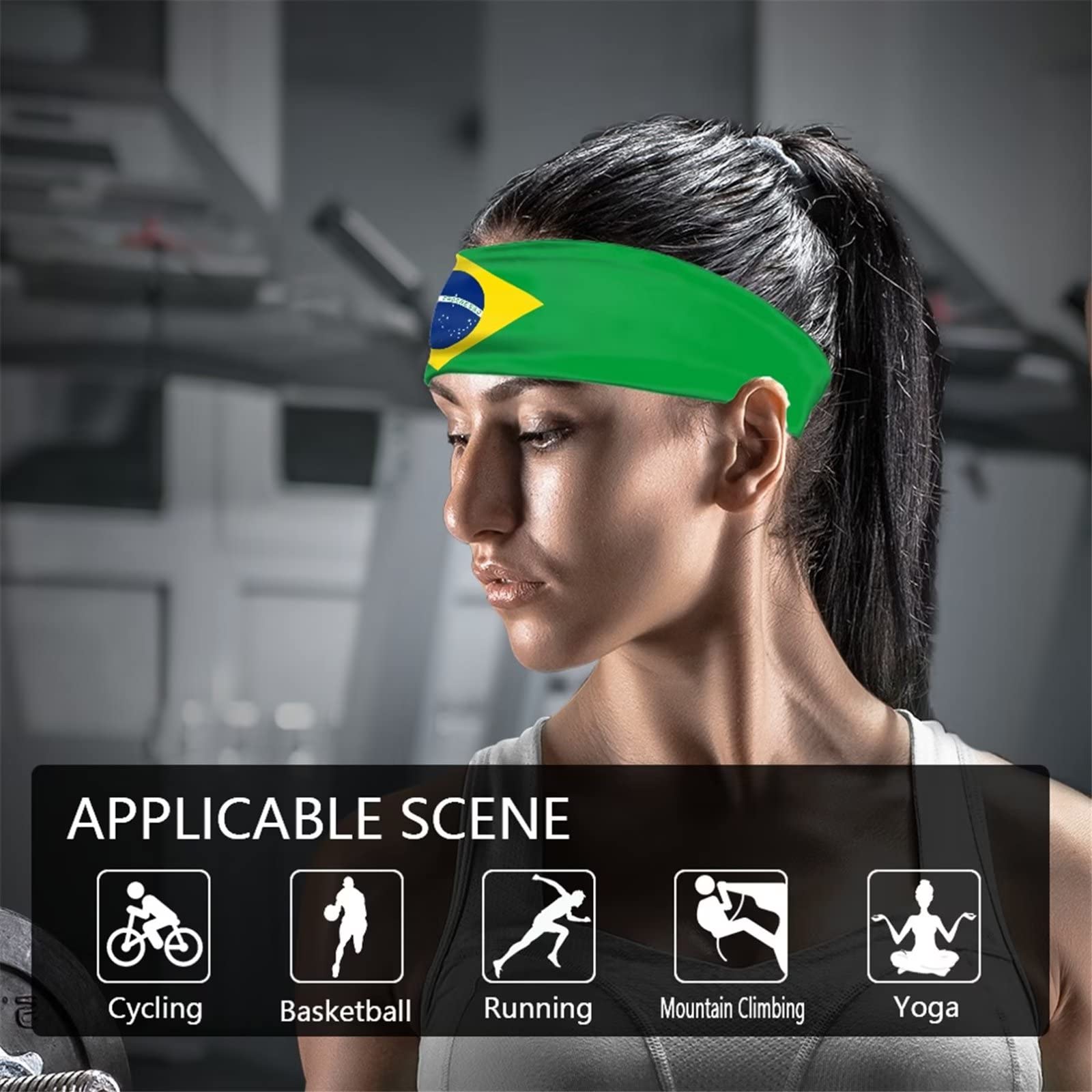 Biyejit Brazil Flag Sport Headband for Women Men Stretchy Hairband Workout Moisture Wicking Sweatband for Tennis, Sports, Basketball, Gym, Exercise