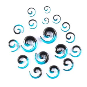 Memsion Ear Stretching Kit Gauges for Ears 54 Pieces 14G-00G Ear Gauges Expander Set Acrylic Ear Spiral Tapers and Plugs Body Earring Piercing Kits Blue And Black