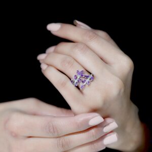 Rosec Jewels 2 CT Real Amethyst and Diamond Leaf Wrap Ring for Women | AAA Quality, 14K White Gold, Size:US 6.50