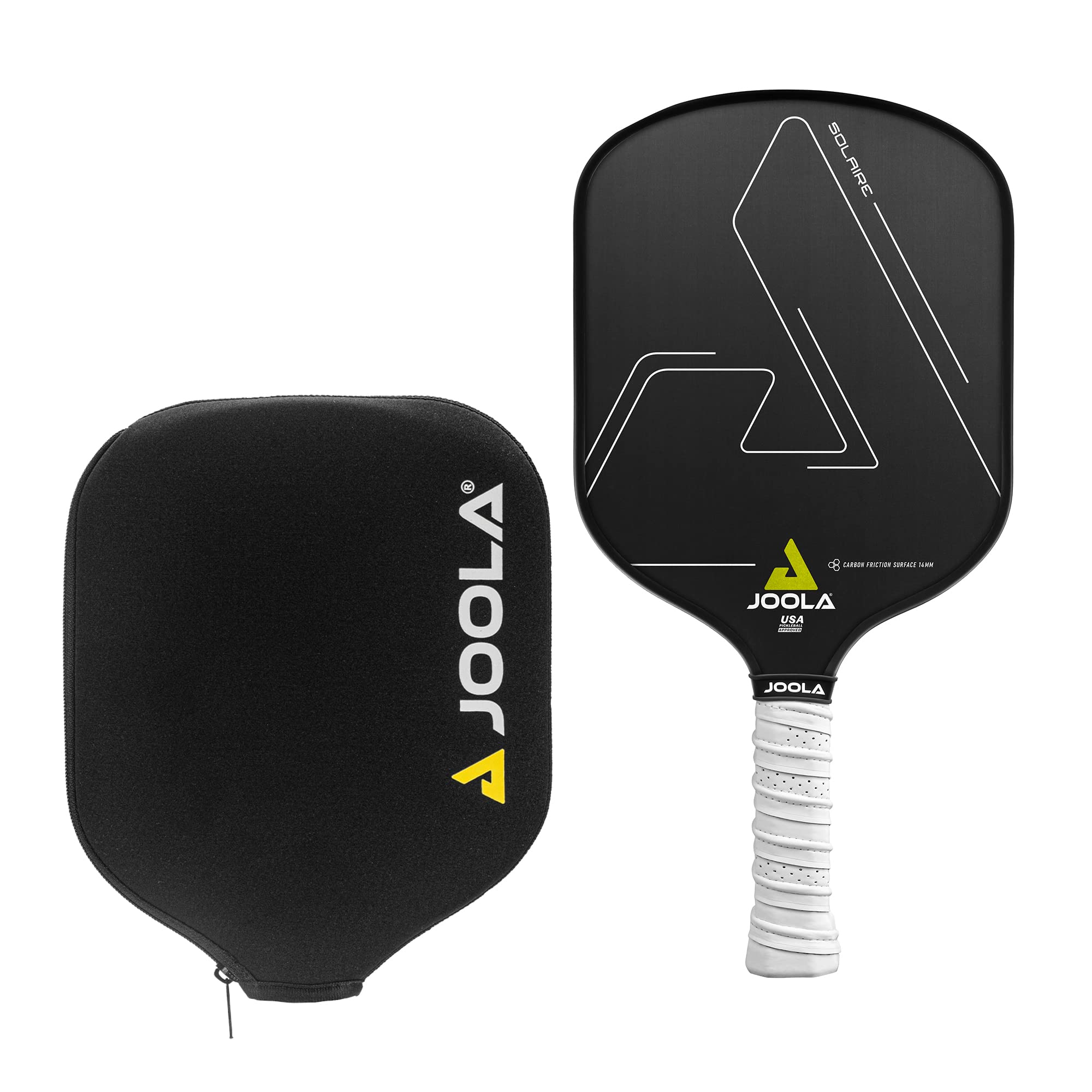 JOOLA Solaire Professional Pickleball Paddle with Carbon Friction Surface - Ideal Spin, Power, & Control - Racket with Reactive Polypropylene Honeycomb 14mm Core - Paddle Cover Included