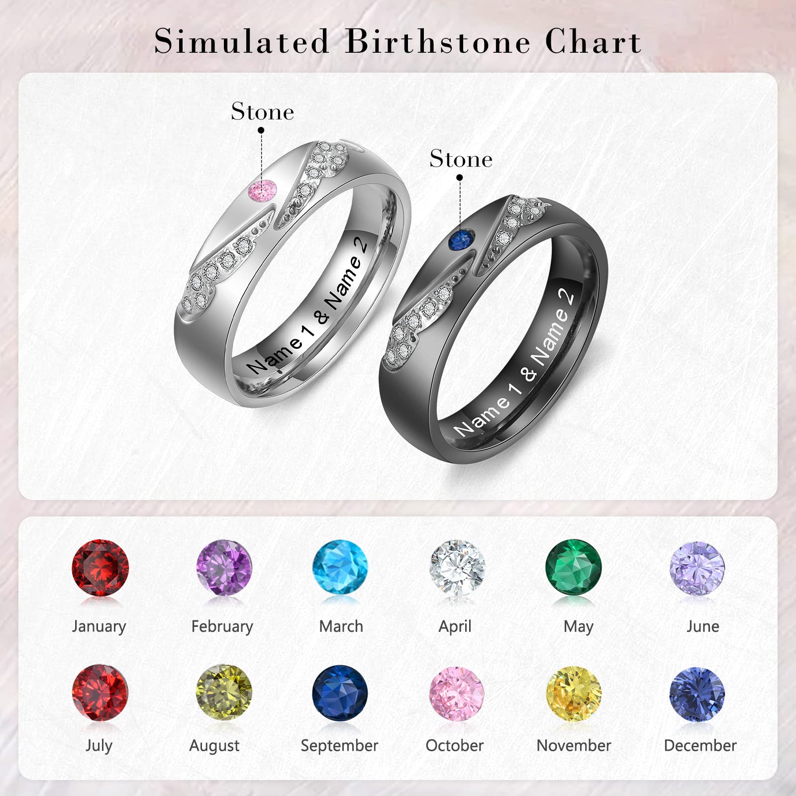 Luxladis Personalized Couples Rings Set for Him and Her Promise Rings for Couples Free Engraving Custom Name Stainless Steel Engagement Rings for Couples Valentines Day (Angelwings)