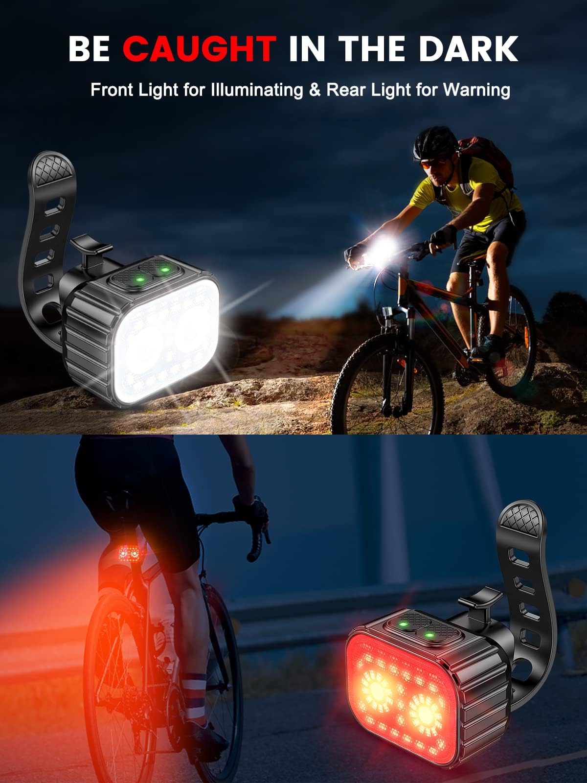 Cuvccn Bike Lights, Rechargeable Bicycle Lights Set Super Bright 8+12 Modes, IPX6 Waterproof Bike Lights for Night Riding/Cycling Safety, Front and Back Taillight Reflectors, 58 Hrs Long Battery Life