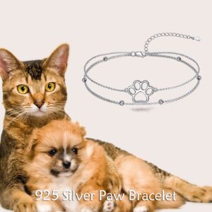 ONEFINITY Paw Print Bracelet 925 Sterling Silver Pet Dog Cat Paw Layered Bracelet Pet Jewelry Gifts for Women