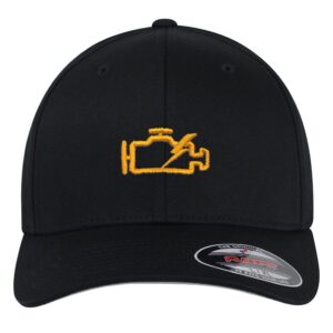 JPAK Flexfit Check Engine Light Embroidered Baseball Cap Car Racer Black