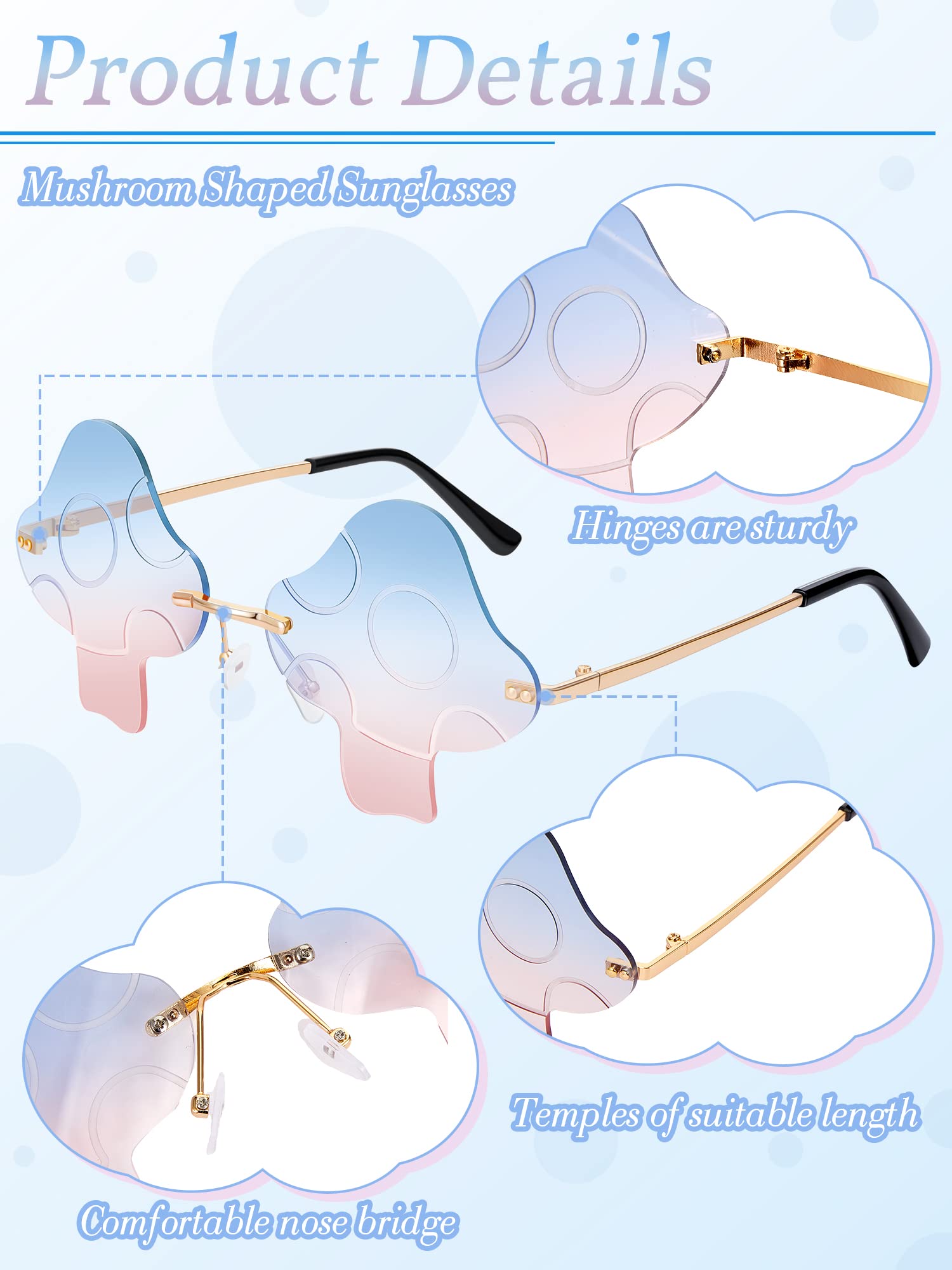 12 Pairs Mushroom Sunglasses Rimless Irregular Funny Mushroom Glasses Retro Trendy Prom Glasses for Women Mushroom Party Favor