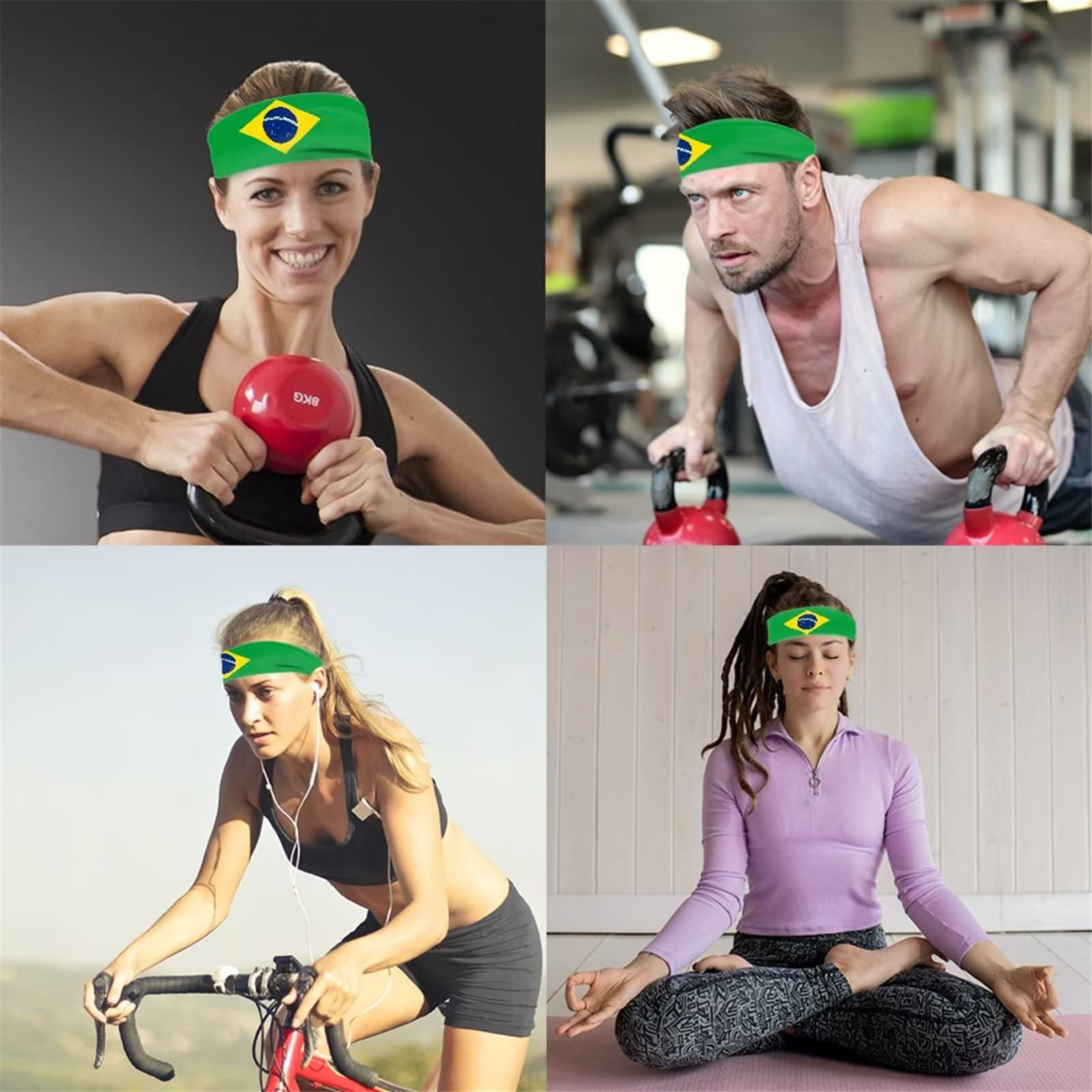 Biyejit Brazil Flag Sport Headband for Women Men Stretchy Hairband Workout Moisture Wicking Sweatband for Tennis, Sports, Basketball, Gym, Exercise