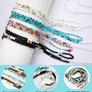 50 Inch Waist Beads for Women African Waist Beads Plus Size Layered Colorful Belly Beads Body Jewelry Non-Stretching Belly Chains（4PCSTurquoise)