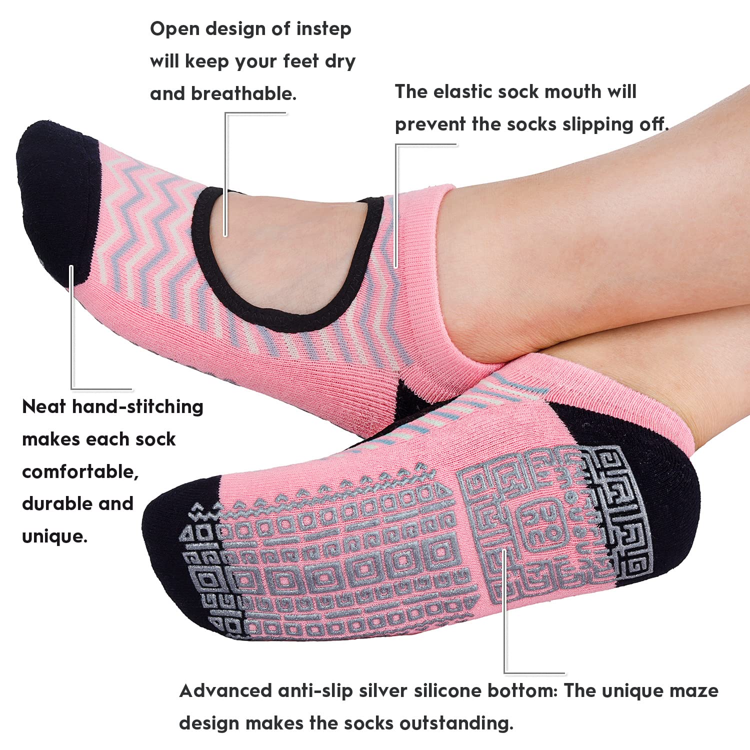 unenow Non Slip Grip Yoga Socks for Women with Cushion for Pilates, Barre, Home