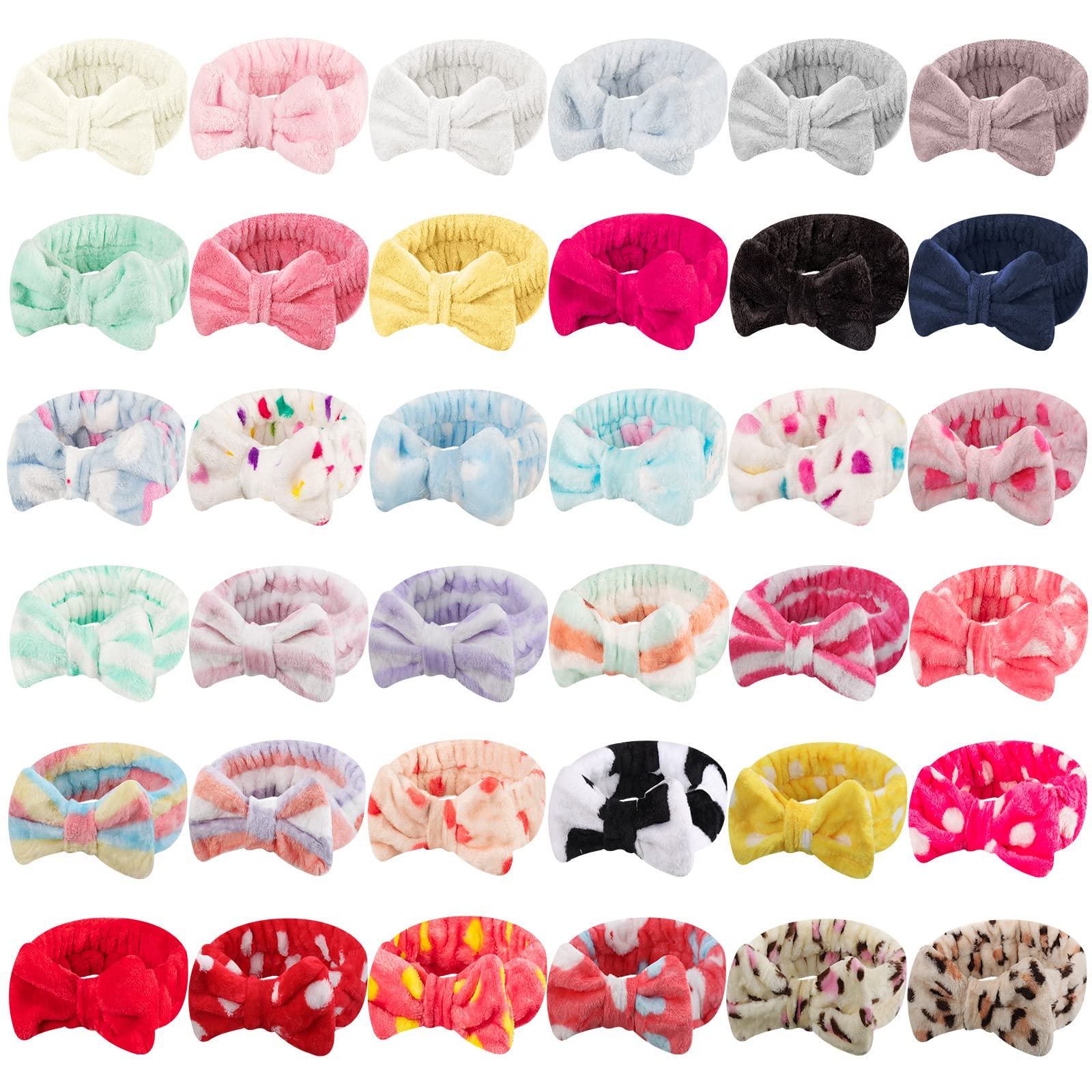 Yunsailing 36 Pcs Hairband Set, Flannel Makeup Headband for Women, Soft Skincare Headbands Towel Headband for Washing Face Head Wraps, Ideal Gift for Spa, Yoga, Mask, Shower, Daily Use