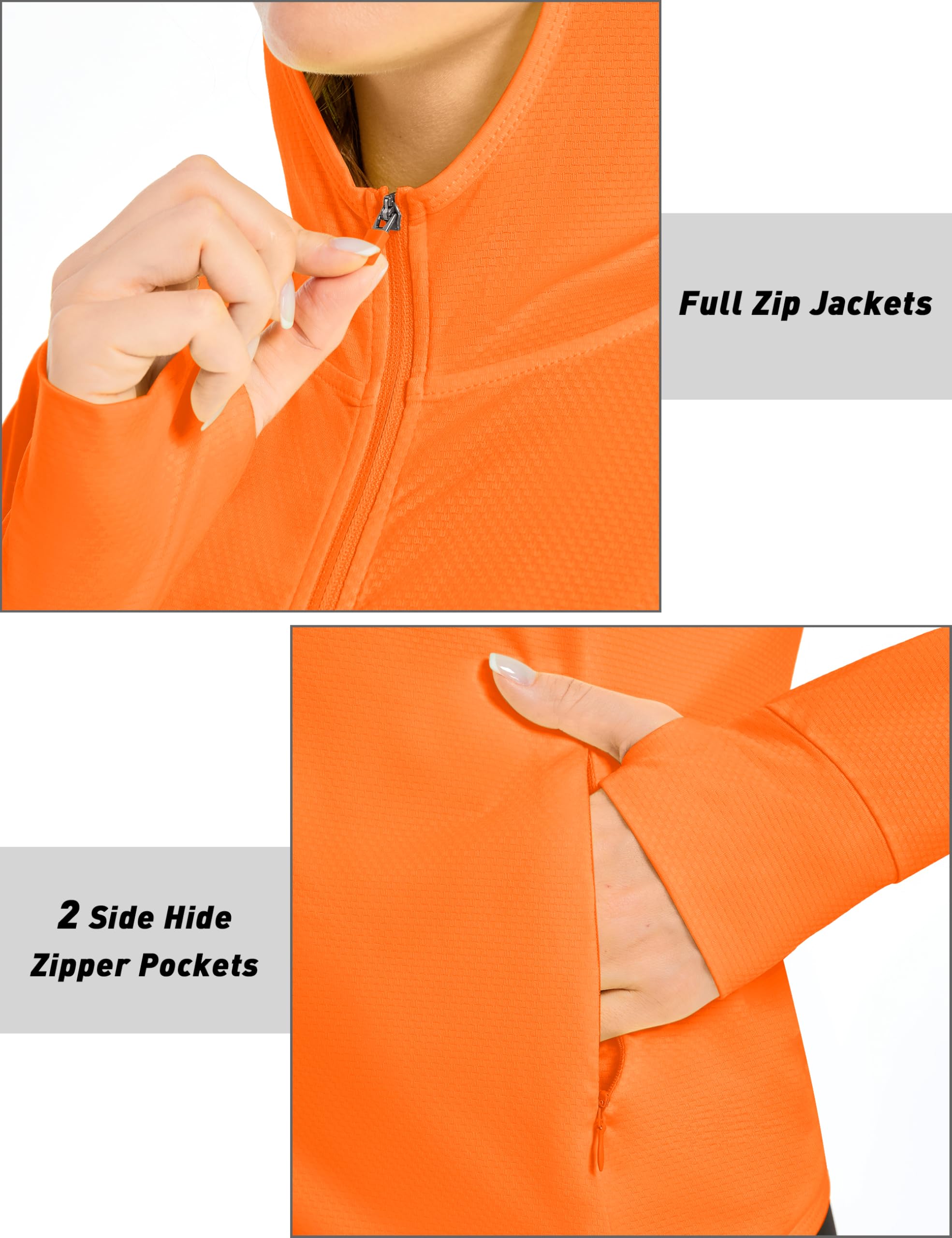 MAGCOMSEN Long Sleeve Hooded Jacket for Women SPF 50 Sun Shirt Performance Hoodie with Pockets Running Active Wear, Orange, L