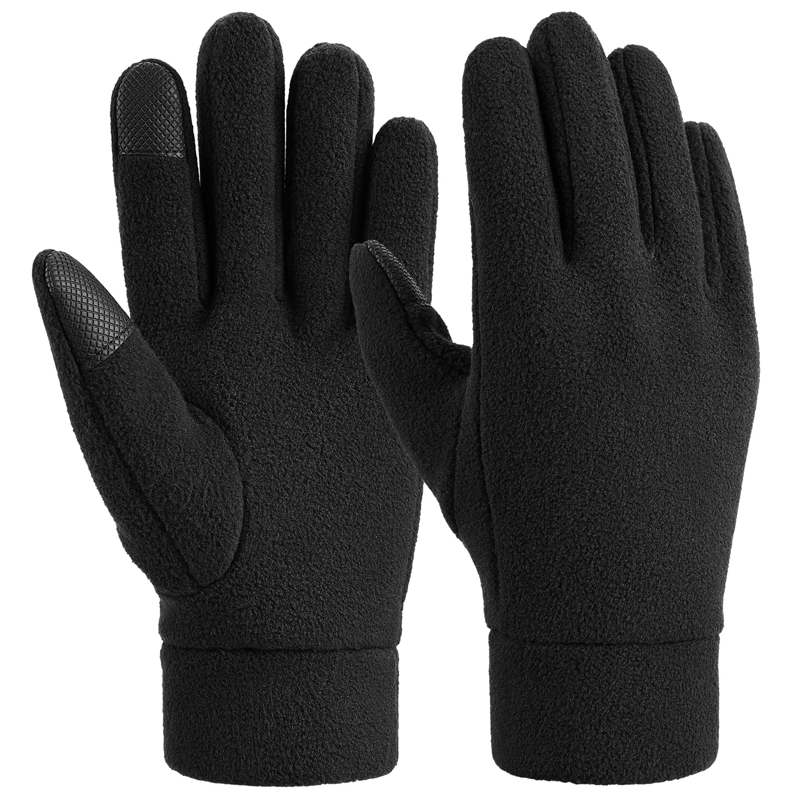 OZERO Mens & Womens Winter Gloves - Touchscreen Polar Fleece Snow Gloves with Elastic Cuff for Running | Drriving | Riding Black/Gray (Black(touching Fingertips), Medium)