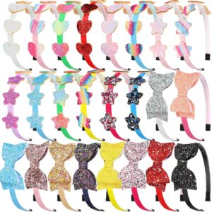 janinka 24 pcs girls glitter headbands for kids bulk 3.5 inch sparkly little girl headbands for ages 4–6 sequin headband non-slip plastic shiny bow headband with teeth